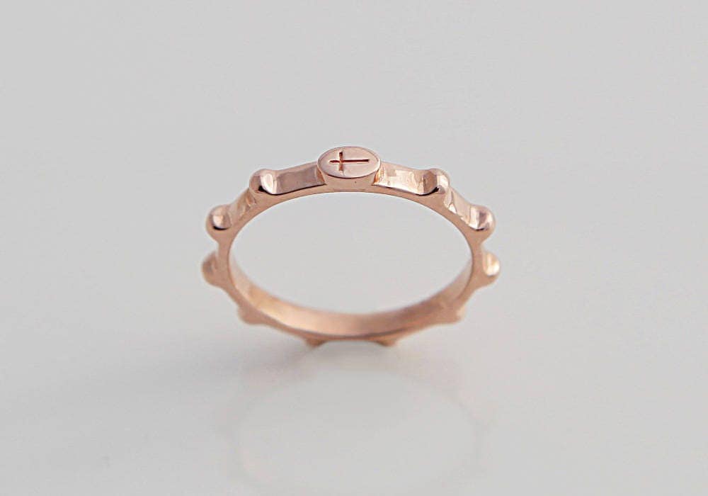 Rubio Rosenkranz Ring, 14K, 18K Gold Kreuz Rosenkranz, Mittelalterlichen Stil Rosario Rubio Rosenkranz Ring, 14K, 18K Gold Kreuz Rosenkranz, Mittelalterlichen Stil Rosario von SaintMichaelJewelry