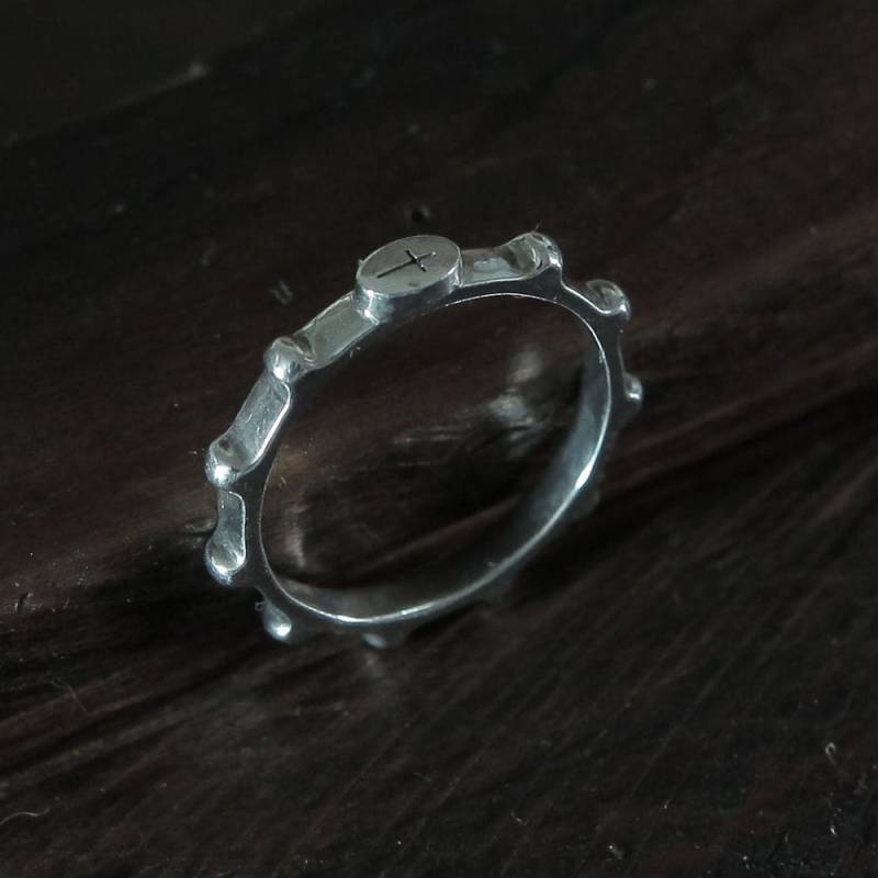 Rubio Rosenkranz Ring, Sterling Silber Kreuz Rosenkranz, Mittelalterlichen Stil Rosario von SaintMichaelJewelry