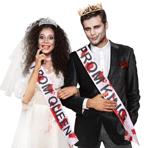 Saintrygo 4 Stück Halloween Zombie Prom Queen Prom King Crown Tiaras Schärpe Blutig Spritzer Schärpe für Halloween Cosplay Party (Bloody Style) von Saintrygo