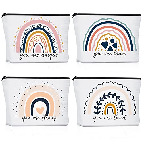 Saintrygo Regenbogen-Kosmetiktasche, 4 Stück, inspirierende Zitate, Segeltuch, Kosmetiktaschen, Bulk You Are Loved Schöne Art Make-up-Tasche, personalisierte Geldbörse, Regenbogen, Blätter von Saintrygo