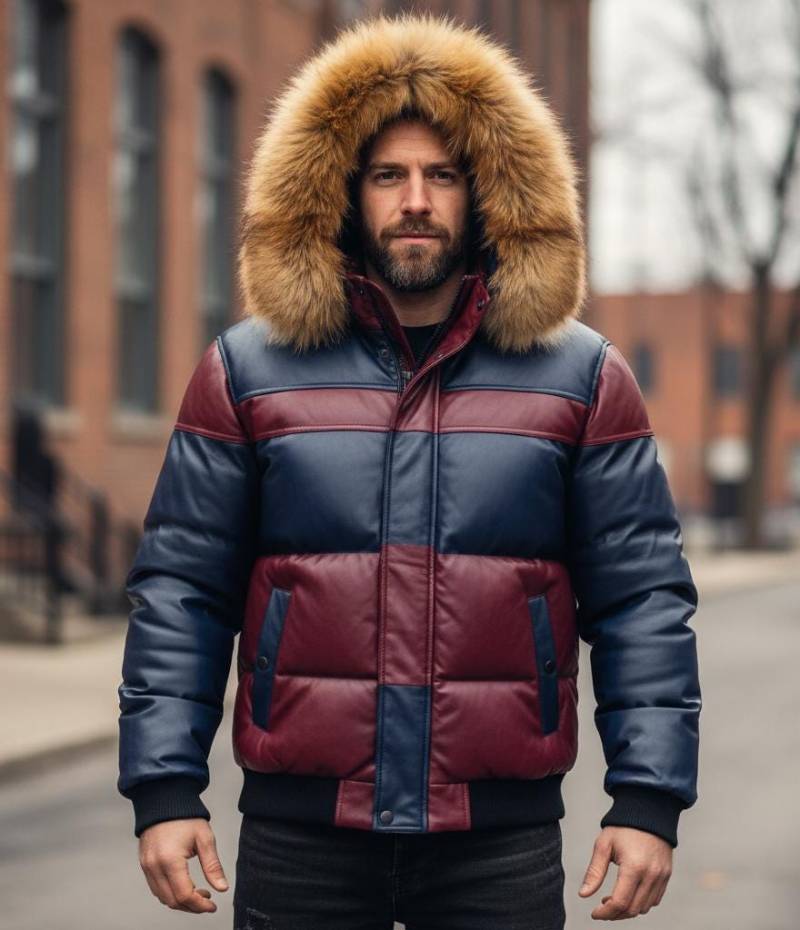 Warme Herren-Winterjacke - Kunstleder-Puffermantel Mit Pelzkapuze, Kuschelige Gesteppte Oberbekleidung von SaisLeather