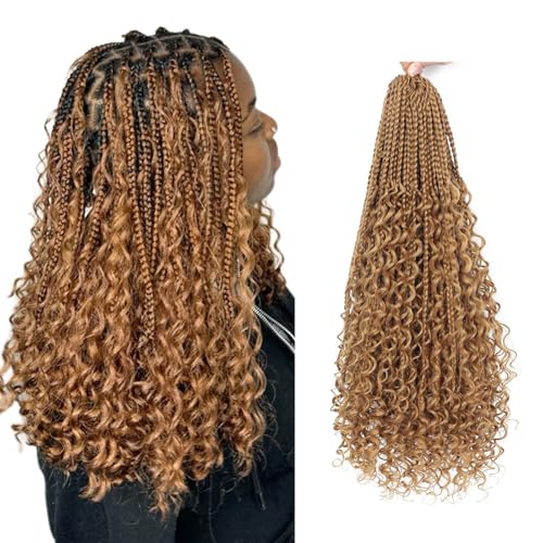 Saisifen 96 Strähnen Boho Göttin Box Zöpfe Häkeln Haare für schwarze Frauen, Pre-Looped Bohemian Micro Zöpfe mit lockigem Haar 27# Honig Blond 14 Zoll(35cm) von Saisifen