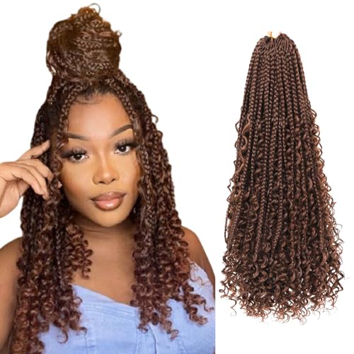 Saisifen 96 Strähnen Boho Göttin Box Zöpfe Häkeln Haare für schwarze Frauen, Pre-Looped Bohemian Micro Zöpfe mit lockigem Haar 30# Kastanien Braun 18 Zoll(45cm) von Saisifen