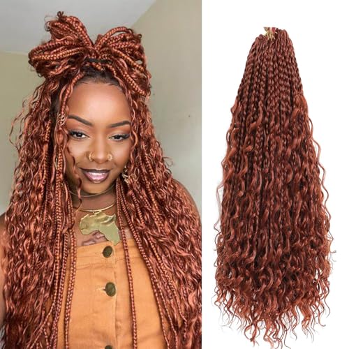 Saisifen 96 Strähnen Boho Göttin Box Zöpfe Häkeln Haare für schwarze Frauen, Pre-Looped Bohemian Micro Zöpfe mit lockigem Haar 350# Kupferrot 30 Zoll(75cm) von Saisifen