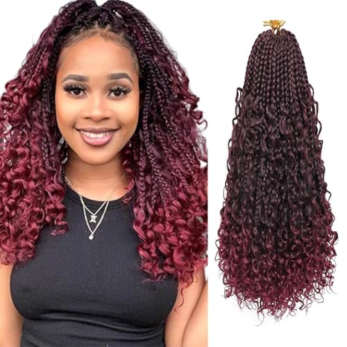Saisifen 96 Strähnen Boho Göttin Box Zöpfe Häkeln Haare für schwarze Frauen, Pre-Looped Bohemian Micro Zöpfe mit lockigem Haar Schwarz bis Burgunderrot 30 Zoll(75cm) von Saisifen