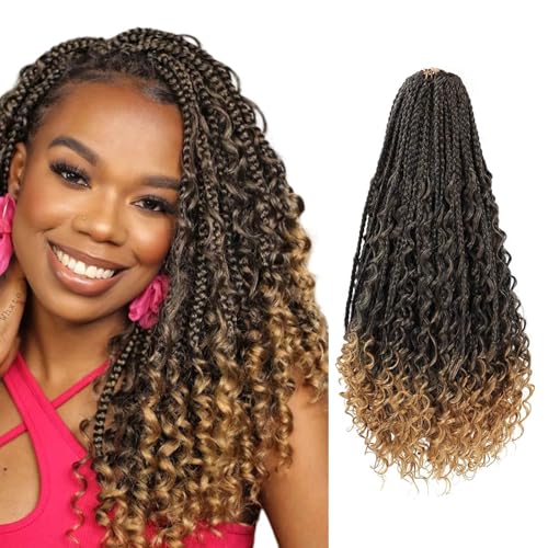 Saisifen 96 Strähnen Boho Göttin Box Zöpfe Häkeln Haare für schwarze Frauen, Pre-Looped Bohemian Micro Zöpfe mit lockigem Haar T27 Schwarz zu Honig Blond 14 Zoll(35cm) von Saisifen