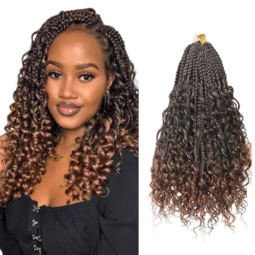 Saisifen 96 Strähnen Boho Göttin Box Zöpfe Häkeln Haare für schwarze Frauen, Pre-Looped Bohemian Micro Zöpfe mit lockigem Haar T30 Schwarz zu Kastanien Braun 18 Zoll(45cm) von Saisifen