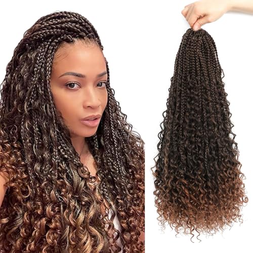 Saisifen 96 Strähnen Boho Göttin Box Zöpfe Häkeln Haare für schwarze Frauen, Pre-Looped Bohemian Micro Zöpfe mit lockigem Haar T30 Schwarz zu Kastanien Braun 30 Zoll(75cm) von Saisifen