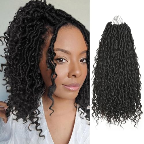 Saisifen Boho Göttin Locs Häkeln Haare für Schwarze Frauen 8 Packungen 96 Litzen Weiche Faux Locs Mit Lockigen Enden, Pre-looped Häkeln Zöpfe 1b Schwarz 14 Zoll(35cm) von Saisifen
