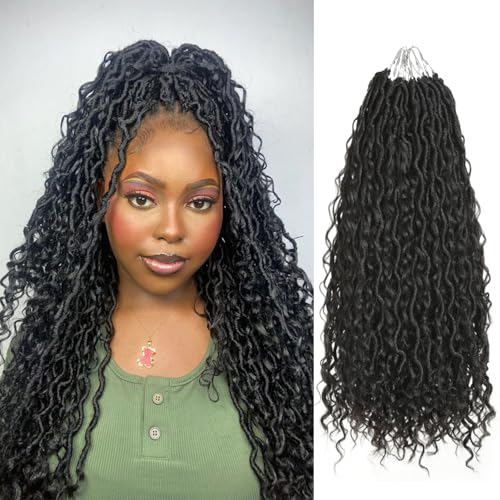 Saisifen Boho Göttin Locs Häkeln Haare für Schwarze Frauen 8 Packungen 96 Litzen Weiche Faux Locs Mit Lockigen Enden, Pre-looped Häkeln Zöpfe 1b Schwarz 24 Zoll(60cm) von Saisifen