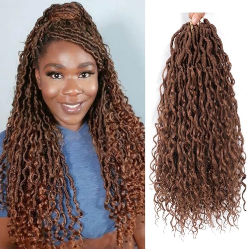 Saisifen Boho Göttin Locs Häkeln Haare für Schwarze Frauen 8 Packungen 96 Litzen Weiche Faux Locs Mit Lockigen Enden, Pre-looped Häkeln Zöpfe 30# Kastanienbraun 14 Zoll(35cm) von Saisifen