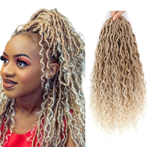Saisifen Boho Göttin Locs Häkeln Haare für Schwarze Frauen 8 Packungen 96 Litzen Weiche Faux Locs Mit Lockigen Enden, Pre-looped Häkeln Zöpfe Honigblond Bis Bleichblond 18 Zoll(45cm) von Saisifen