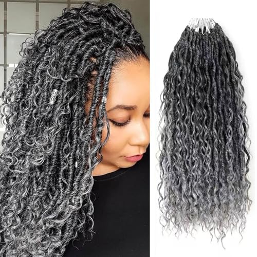 Saisifen Boho Göttin Locs Häkeln Haare für Schwarze Frauen 8 Packungen 96 Litzen Weiche Faux Locs Mit Lockigen Enden, Pre-looped Häkeln Zöpfe schwarz Bis Grau 18 Zoll(45cm) von Saisifen