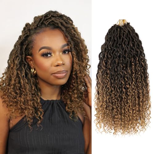 Saisifen Boho Göttin Locs Häkeln Haare für Schwarze Frauen 8 Packungen 96 Litzen Weiche Faux Locs Mit Lockigen Enden, Pre-looped Häkeln Zöpfe t27 Schwarz Bis Blond 14 Zoll(35cm) von Saisifen