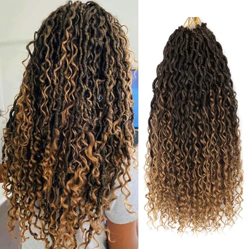 Saisifen Boho Göttin Locs Häkeln Haare für Schwarze Frauen 8 Packungen 96 Litzen Weiche Faux Locs Mit Lockigen Enden, Pre-looped Häkeln Zöpfe t27 Schwarz Bis Blond 28 Zoll(70cm) von Saisifen
