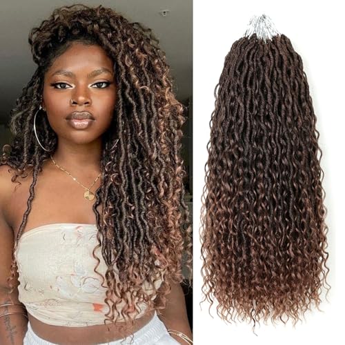 Saisifen Boho Göttin Locs Häkeln Haare für Schwarze Frauen 8 Packungen 96 Litzen Weiche Faux Locs Mit Lockigen Enden, Pre-looped Häkeln Zöpfe t30 Schwarz Bis Kastanienbraun 18 Zoll(45cm) von Saisifen