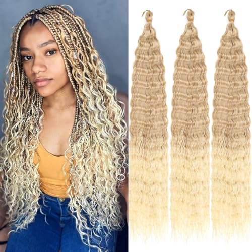Saisifen Ocean Wave Häkelhaar für schwarze Frauen, 3 Bündel, Ombre-Farben, farbenfrohe Göttinnen-Boho-Zöpfe, Synthetisches Lockiges Flechthaar 61 CM(24 Zoll) #T27/613 von Saisifen