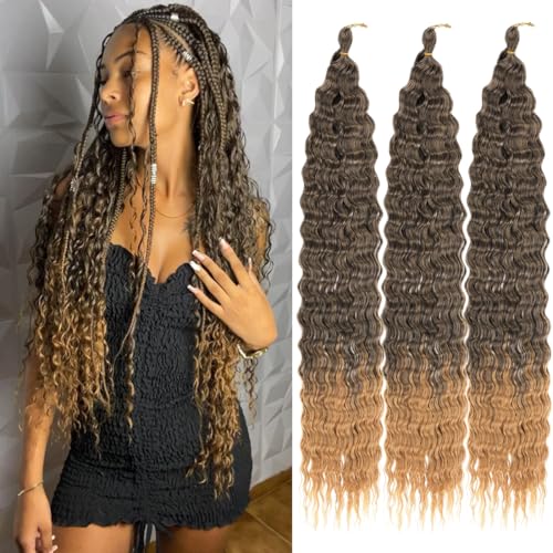 Saisifen Ocean Wave Häkelhaar für schwarze Frauen, 3 Bündel, Ombre-Farben, farbenfrohe Göttinnen-Boho-Zöpfe, Synthetisches Lockiges Flechthaar 61 CM(24 Zoll) #T27 von Saisifen