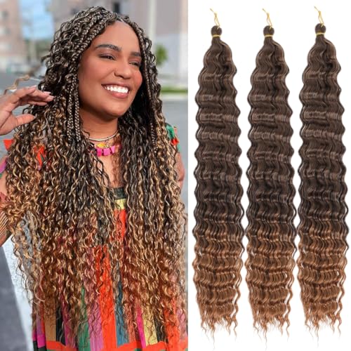 Saisifen Ocean Wave Häkelhaar für schwarze Frauen, 3 Bündel, Ombre-Farben, farbenfrohe Göttinnen-Boho-Zöpfe, Synthetisches Lockiges Flechthaar 61 CM(24 Zoll) #T30 von Saisifen