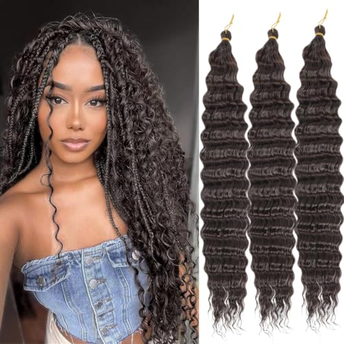 Saisifen Ocean Wave Häkelhaar für schwarze Frauen 3 Bündel Göttinnen-Boho-Zöpfe Extensions Synthetisches lockiges Flechthaar 61 CM(24 Zoll) #4 Braun von Saisifen