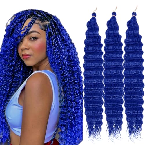Saisifen Ocean Wave Häkelhaar für schwarze Frauen 3 Bündel Göttinnen-Boho-Zöpfe Extensions Synthetisches lockiges Flechthaar 61 CM(24 Zoll) #Blau von Saisifen