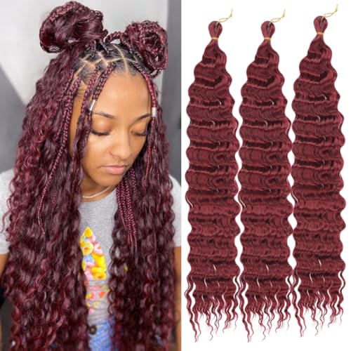 Saisifen Ocean Wave Häkelhaar für schwarze Frauen 3 Bündel Göttinnen-Boho-Zöpfe Extensions Synthetisches lockiges Flechthaar 61 CM(24 Zoll) #Burgunderrot von Saisifen