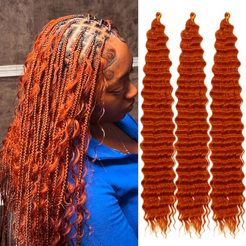 Saisifen Ocean Wave Häkelhaar für schwarze Frauen 3 Bündel Göttinnen-Boho-Zöpfe Extensions Synthetisches lockiges Flechthaar 61 CM(24 Zoll) #Ingwer von Saisifen