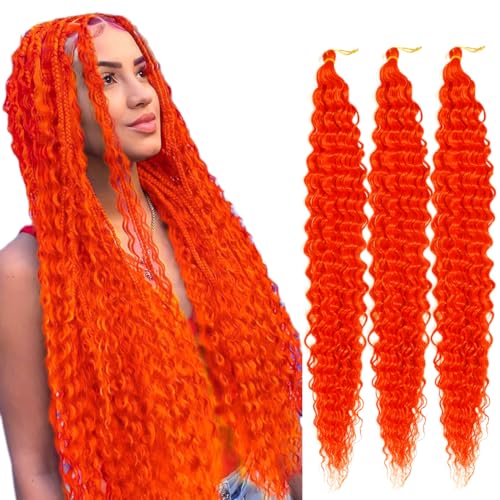 Saisifen Ocean Wave Häkelhaar für schwarze Frauen 3 Bündel Göttinnen-Boho-Zöpfe Extensions Synthetisches lockiges Flechthaar 61 CM(24 Zoll) #Orange von Saisifen