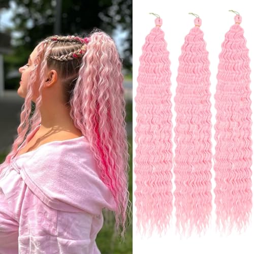 Saisifen Ocean Wave Häkelhaar für schwarze Frauen 3 Bündel Göttinnen-Boho-Zöpfe Extensions Synthetisches lockiges Flechthaar 61 CM(24 Zoll) #Rosa von Saisifen