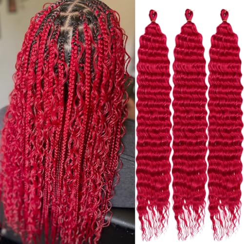 Saisifen Ocean Wave Häkelhaar für schwarze Frauen 3 Bündel Göttinnen-Boho-Zöpfe Extensions Synthetisches lockiges Flechthaar 61 CM(24 Zoll) #Rot von Saisifen