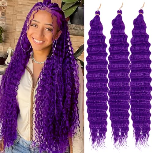 Saisifen Ocean Wave Häkelhaar für schwarze Frauen 3 Bündel Göttinnen-Boho-Zöpfe Extensions Synthetisches lockiges Flechthaar 61 CM(24 Zoll) #Violett von Saisifen