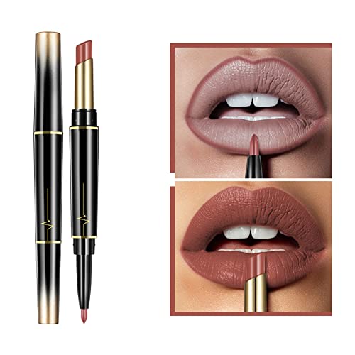 Matte Lippenstifte mit Liplinern, Lipliner 2 in1 Lipstick Matt Lipstick Doppelspitze Mehrfunktional Lippenstift Wasserdicht Dauerhafte Lipliner Lip Liner Stick Bleistift Lippenstift von Saitedudu