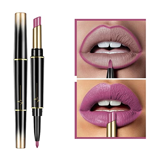 Matte Lippenstifte mit Liplinern, Lipliner 2 in1 Lipstick Matt Lipstick Doppelspitze Mehrfunktional Lippenstift Wasserdicht Dauerhafte Lipliner Lip Liner Stick Bleistift Lippenstift von Saitedudu