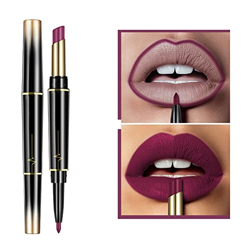 Matte Lippenstifte mit Liplinern, Lipliner 2 in1 Lipstick Matt Lipstick Doppelspitze Mehrfunktional Lippenstift Wasserdicht Dauerhafte Lipliner Lip Liner Stick Bleistift Lippenstift von Saitedudu