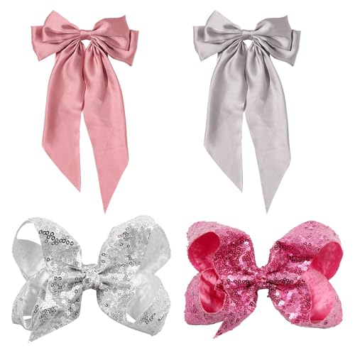 4 Stücke Bogen Haarklammern Schleifen-Haarspangen mit Langem Metall-Bogenknoten-Clips Große Satin-Haarschleifen Haarbögen für Frauen Damen Haarspangen Elegante Geeignet für Verschiedene Frisuren von Saituo Home