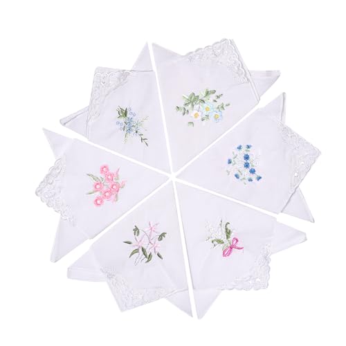 Saituo Home 6 Stücke Taschentücher Baumwolle Damen Stoff Taschentücher 100% Baumwolle mit Blumen Stickereien und Spitze Schmetterling Kante,Ein tolles Geschenk zum Muttertag oder zu Weihnachten von Saituo Home