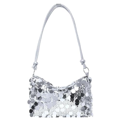 Saituo Home Clutch Silber, Clutch Damen Tasche Glitzer, Schultertaschen Abendtasche Damen, Hohe Kapazität mit Reißverschluss Tasche mit Pailletten für Abend Prom Hochzeit Party Bankett von Saituo Home