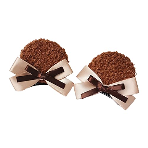 1 Paar Handgefertigtes Kunstpelz Runde Bärenohren Haarclip Süßer Bogenknoten Haarnadeln Anime Cosplay Barrettes von Saiyana