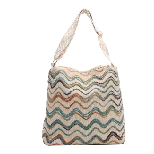 Canvas Beuteltasche Mit Breitem Riemen Große Umhängetasche Für Damen Modische Vintage Bunte Gestreifte Gestrickte Umhängetasche von Saiyana