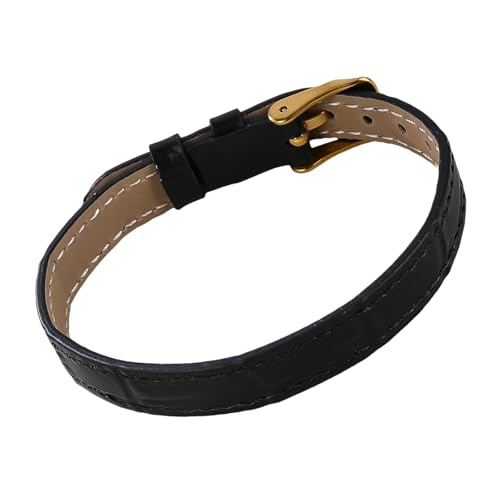 Elegantes Lederakzent Edelstahl Schmuckarmband Secure Schnallen Designs All Day Comfort Wear Business Casual Leder Handgelenk Accessoire von Saiyana