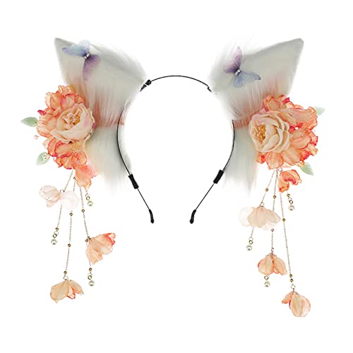 Haarreif für Erwachsene, Cartoon-Ohren, mit Blumendekor, Haarreif, Make-up, Live-Übertragung, Party, Kopfschmuck, Cosplay, Stirnbänder für Damen, Cosplay, Stirnband, Ohr, Halloween, Cosplay-Stirnband von Saiyana