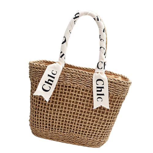 Handgefertigte Stroh Umhängetasche Eleganter Crossbody Geldbörse Für Frauen Strandtaschen Mit Kordelangst Und Banddekoration von Saiyana