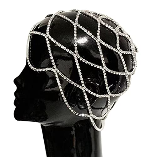 Luxuriöser hohler Netz-Kopfschmuck für Hochzeit, Kopfkette, Kristall-Stirnband für Kopfkappen, Schmuck, Haarschmuck, Netz-Kopfschmuck für Damen von Saiyana