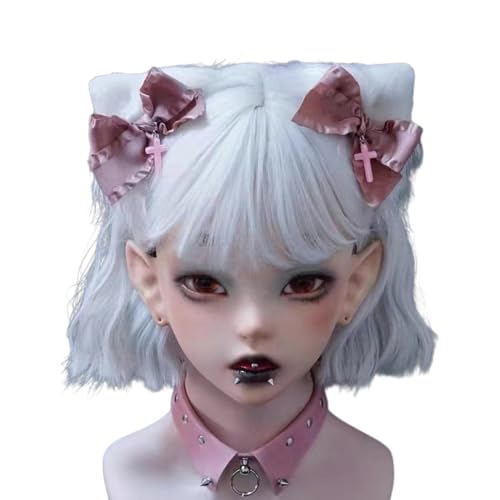 Punk Stil Plüsch Katze Ohren Haar Clip Mit Bowknot Kreuz Frauen Mädchen Entenschnabel Haar Pin Cosplay Party Headwear von Saiyana