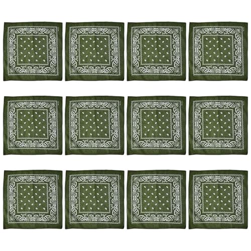Saiyana 12 Stück Kopftuch mit Cashew-Blumendruck, großes quadratisches Kopftuch, modisches Bandana-Kopftuch für Outdoor-Aktivitä(Olivgrün) von Saiyana