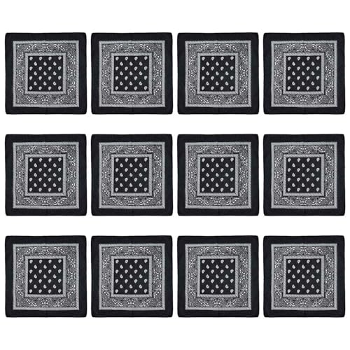 Saiyana 12 Stück Kopftuch mit Cashew-Blumendruck, großes quadratisches Kopftuch, modisches Bandana-Kopftuch für Outdoor-Aktivitä(Schwarz) von Saiyana