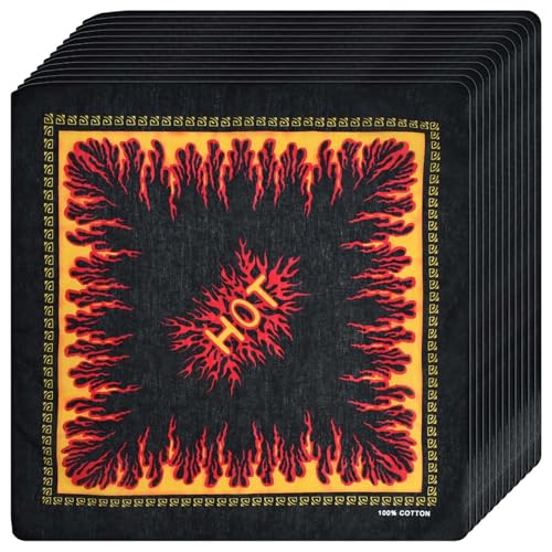 Saiyana 12 Stück quadratisches Taschentuch mit Flammendruck, leichtes Kopftuch mit Totenkopfmuster für Sport und Alltag(Stil 2) von Saiyana