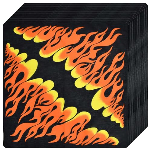Saiyana 12 Stück quadratisches Taschentuch mit Flammendruck, leichtes Kopftuch mit Totenkopfmuster für Sport und Alltag(Stil 4) von Saiyana