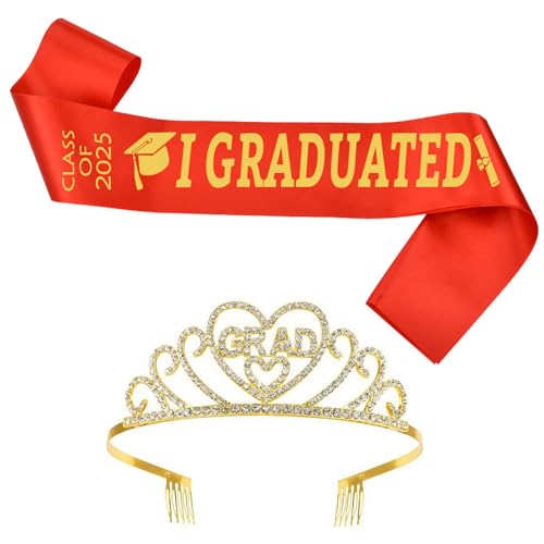 Saiyana 2025Leegante Abschlusskronen und Sash -Set -Graduierten -Ribbon -Etikette -Gürtel Dekoration für Partys und Feierlichkei(Goldenes Set) von Saiyana