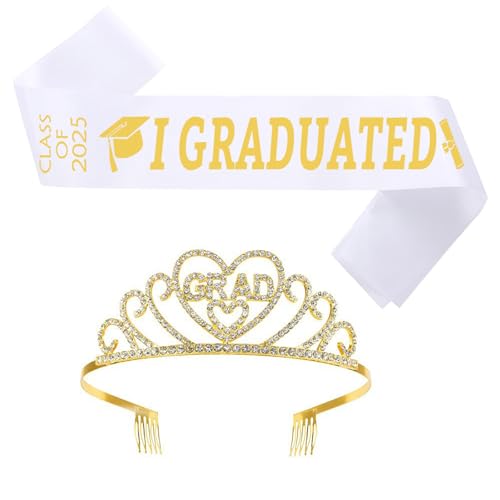 Saiyana 2025Leegante Abschlusskronen und Sash -Set -Graduierten -Ribbon -Etikette -Gürtel Dekoration für Partys und Feierlichkei(Weißes Set) von Saiyana